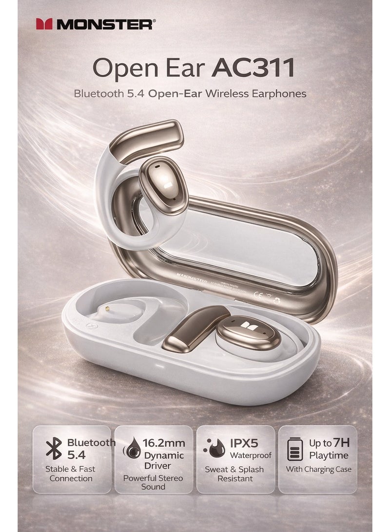 Monster Open Ear AC311 Wireless Earphones, Bluetooth 5.4, Open-Ear Ear-Hook Design, 16.2mm Dynamic Driver, IPX5 Waterproof, Touch Control, Type-C Charging - Image 1